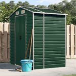 Green Garden Shed Galvanised Steel Outdoor Storage with Ventilation and Sloping Roof