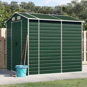 Green Garden Shed Galvanised Steel Large Outdoor Storage with Ventilation and Sloping Roof