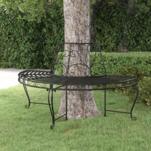 Black Steel Half Round Tree Bench  Weather-Resistant Outdoor Seating  Wrap-Around Design  Stylish Garden Patio Yard Furniture