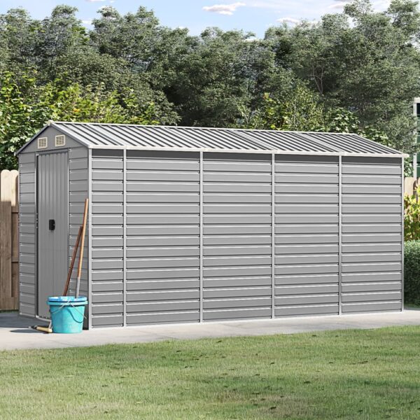 Garden Shed Light Grey 191x385x198 cm Galvanised Steel