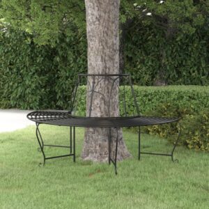 Black Steel Half Round Tree Bench  Weather-Resistant Outdoor Seating  Wrap-Around Design  Stylish Garden Patio Yard Furniture