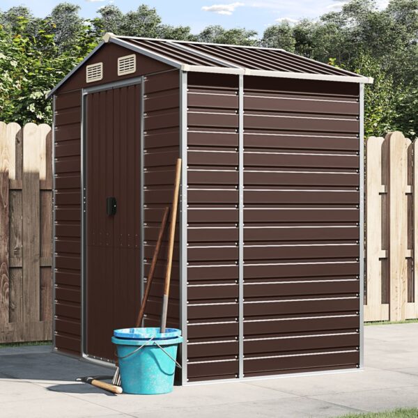 Spacious Brown Garden Shed in Galvanised Steel with Ventilation and Sloping Roof Design