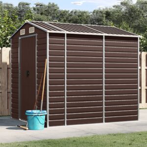 Large Brown Garden Shed Galvanised Steel Outdoor Storage with Ventilation and Sloping Roof