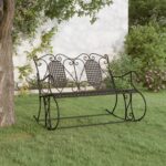 Classic 2-Seater Outdoor Rocking Bench in Black Steel - Weather-Resistant  Comfortable  Stylish