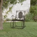 Classic Black Steel Rocking Bench  Weather-Resistant  Comfortable High-Back Support  Elegant Outdoor Furniture