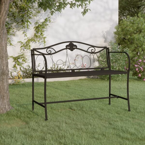 Stylish 2-Seater Garden Bench in Black Steel  Weather-Resistant  Durable  Outdoor Use  Elegant Design