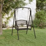 Classic Black Steel Swing Bench 124 cm  Weather-Resistant  Comfortable  Stylish for Garden  Patio  Balcony