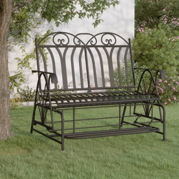 Black Steel 2-Seater Glider Bench  Weather-Resistant  Comfortable High-Back Support  Stylish Design  Outdoor Use  Easy Assembly