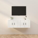 White Wall-Mounted TV Cabinets Set of 2 - Sleek Design  Durable Engineered Wood  Ample Storage