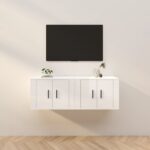 High Gloss White Wall-Mounted TV Cabinets Set of 2 - Sleek Design  Durable Material  Ample Storage