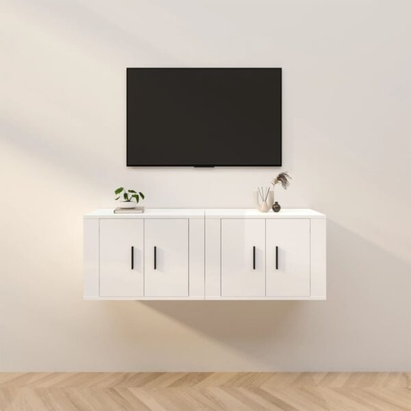 High Gloss White Wall-Mounted TV Cabinets Set of 2 - Sleek Design  Durable Material  Ample Storage