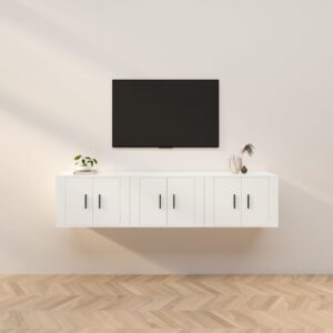 White Wall-Mounted TV Cabinets Set of 3 - Sleek Design  Durable Engineered Wood  Ample Storage