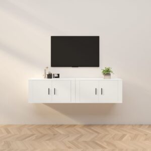 White Wall-Mounted TV Cabinets Set of 2 - Sleek Design  Durable Engineered Wood  Ample Storage