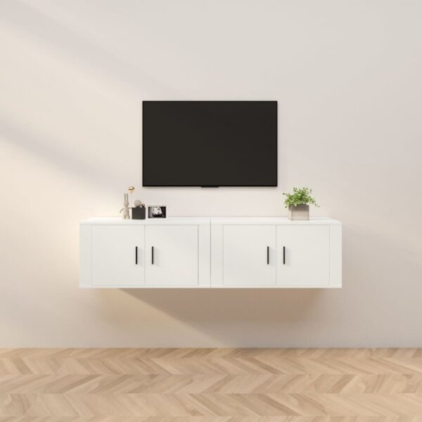 White Wall-Mounted TV Cabinets Set of 2 - Sleek Design  Durable Engineered Wood  Ample Storage