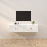 High Gloss White Wall-Mounted TV Cabinets Set of 2 - Sleek Design  Durable Material  Ample Storage