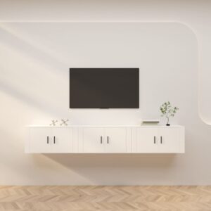 White Wall-Mounted TV Cabinets Set of 3 - Sleek Design  Durable Engineered Wood  Ample Storage