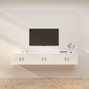 High Gloss White Wall-Mounted TV Cabinets Set of 3 - Durable Engineered Wood  Ample Storage