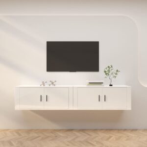 High Gloss White Wall-Mounted TV Cabinets Set of 2 - Sleek Design  Durable Material  Ample Storage