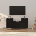 3 Piece Black TV Cabinet Set  Engineered Wood  Wall-Mounted  Ample Storage  Easy Assembly