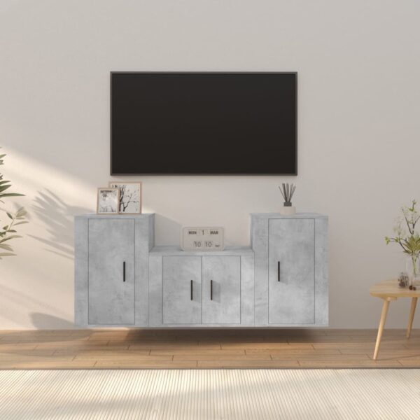 3 Piece TV Cabinet Set in Concrete Grey  Engineered Wood  Wall-Mounted Design  Ample Storage