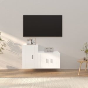 White Engineered Wood TV Cabinet Set - 2 Pieces  Wall-Mounted  Ample Storage  Easy Assembly