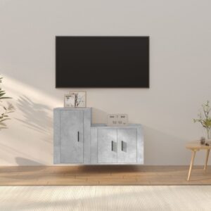 2 Piece TV Cabinet Set in Concrete Grey  Engineered Wood  Wall-Mounted Design  Ample Storage