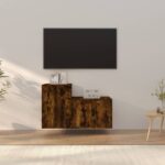 Smoked Oak Engineered Wood TV Cabinet Set  2 Pieces  Wall-Mounted  Ample Storage Space