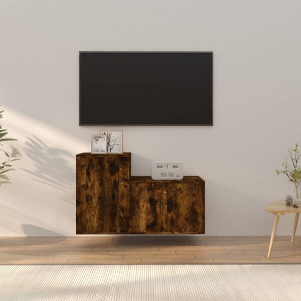 Smoked Oak Engineered Wood TV Cabinet Set  2 Pieces  Wall-Mounted  Ample Storage Space