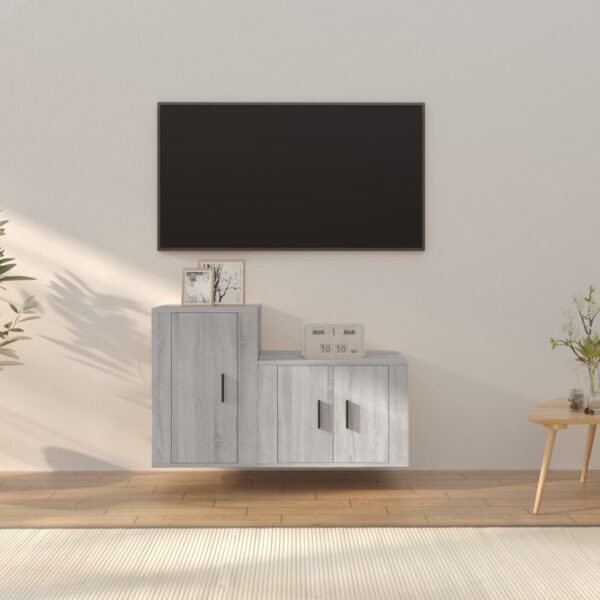 Grey Sonoma Engineered Wood TV Cabinet Set  Wall-Mounted Design  Ample Storage Space