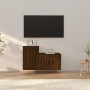 2 Piece TV Cabinet Set in Brown Oak  Engineered Wood  Wall-Mounted Design  Ample Storage Space