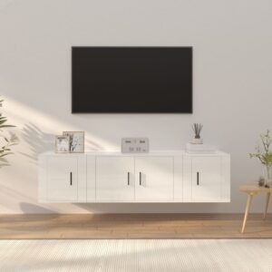 High Gloss White 3 Piece TV Cabinet Set  Engineered Wood  Wall-Mounted  Ample Storage Space