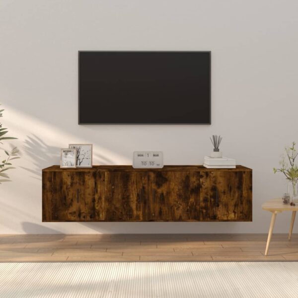 3 Piece Smoked Oak TV Cabinet Set  Engineered Wood  Wall-Mounted Design  Ample Storage Space