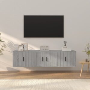 Grey Sonoma 3 Piece TV Cabinet Set  Engineered Wood  Wall-Mounted Design  Ample Storage Space