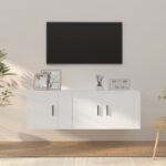 White Engineered Wood TV Cabinet Set - Wall Mounted  Ample Storage  Easy Assembly