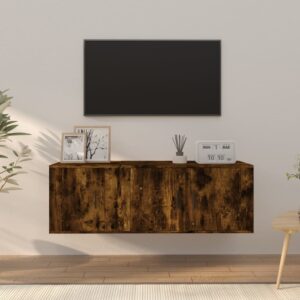 Smoked Oak Engineered Wood TV Cabinet Set  2 Pieces  Wall-Mounted  Ample Storage Space