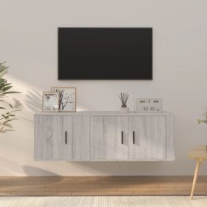 Grey Sonoma Engineered Wood TV Cabinet Set  Wall-Mounted Design  Ample Storage Space