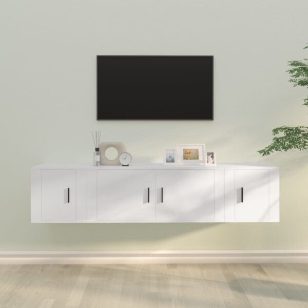 White Engineered Wood TV Cabinet Set - 3 Piece  Wall-Mounted  Ample Storage  Easy Assembly