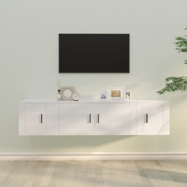 High Gloss White 3 Piece TV Cabinet Set  Engineered Wood  Wall-Mounted  Ample Storage Space