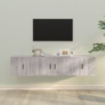 Grey Sonoma 3 Piece TV Cabinet Set  Engineered Wood  Wall-Mounted Design  Ample Storage Space