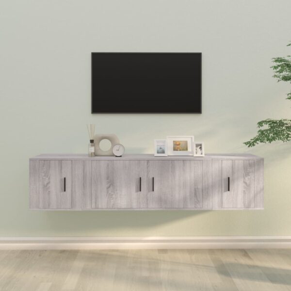 Grey Sonoma 3 Piece TV Cabinet Set  Engineered Wood  Wall-Mounted Design  Ample Storage Space