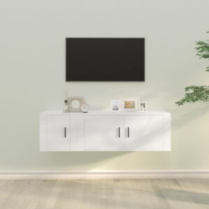 White Engineered Wood TV Cabinet Set - Wall Mounted  Ample Storage  Easy to Clean  2 Pieces