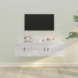 High Gloss White 2 Piece TV Cabinet Set  Engineered Wood  Wall-Mounted  Ample Storage Space