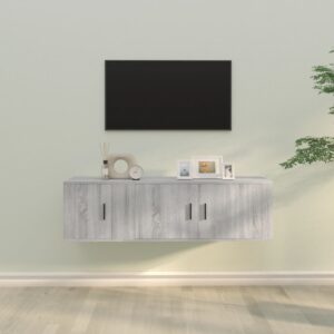 Grey Sonoma Engineered Wood TV Cabinet Set  2 Piece  Wall-Mounted  Ample Storage Space