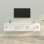 High Gloss White 4 Piece TV Cabinet Set  Engineered Wood  Wall-Mounted  Ample Storage Space