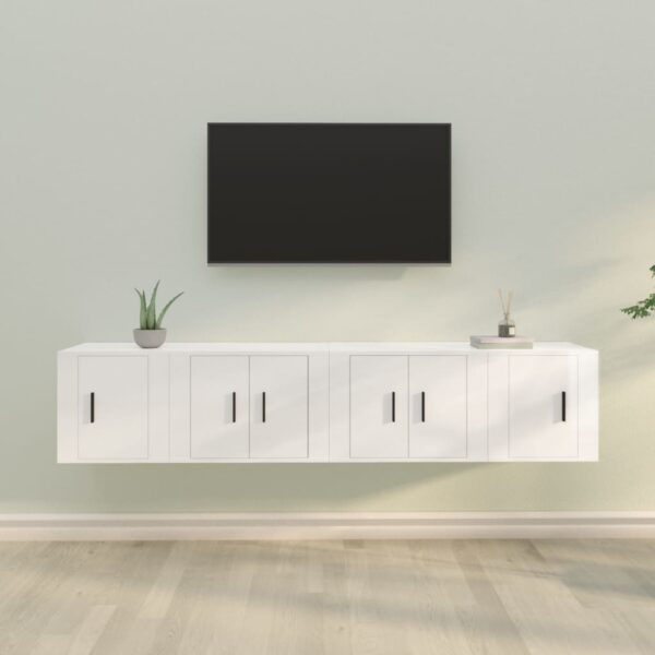 High Gloss White 4 Piece TV Cabinet Set  Engineered Wood  Wall-Mounted  Ample Storage Space