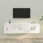 High Gloss White 3 Piece TV Cabinet Set  Engineered Wood  Wall-Mounted  Ample Storage Space