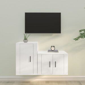 White Engineered Wood TV Cabinet Set - Wall Mounted  Ample Storage  Moisture Resistant