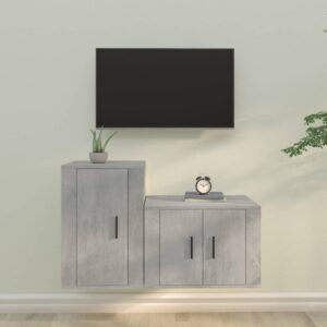 2 Piece TV Cabinet Set in Concrete Grey  Engineered Wood  Wall-Mounted Design  Ample Storage