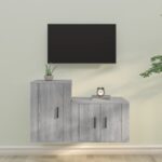 Grey Sonoma Engineered Wood TV Cabinet Set  2 Piece  Wall-Mounted  Ample Storage Space