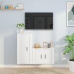 White Engineered Wood TV Cabinet Set - Wall Mounted  Ample Storage  Easy Assembly